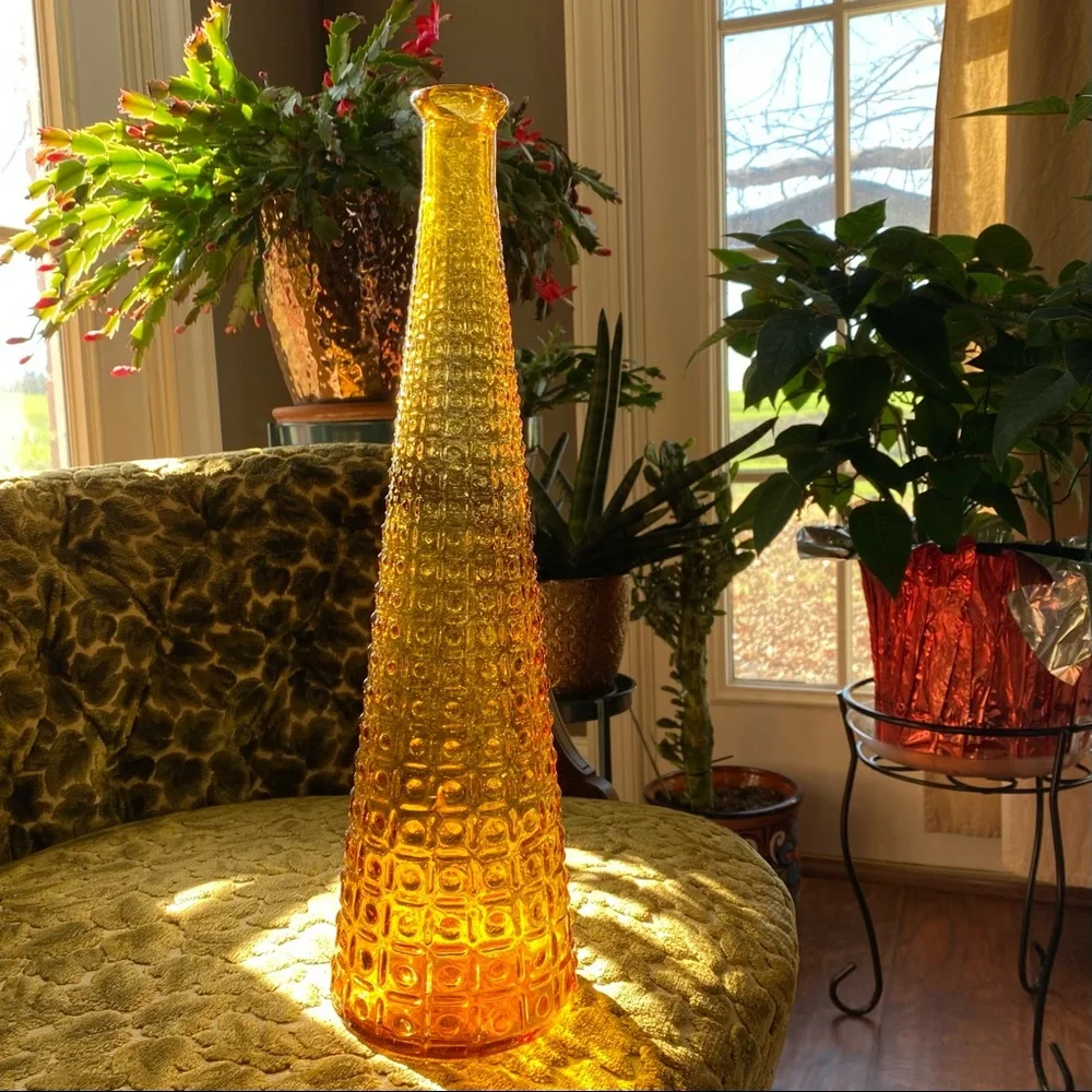 Vintage 1960s Empoli Italy Mid Century Amber Hobnail Genie Decanter - Picture 1 of 10
